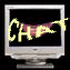 Six television screens display a sequence of yellow text over pink lips on black backgrounds, with the word 'CHAT' partially visible in each frame.