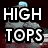 Four pixelated shoe images arranged in a with overlaid text: HIGH TOPS, ARE, SO, AWESOME