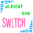 Animated icon with alternating pink 'SWITCH' text and green 'ALRIGHT' text, bordered by blue square patterns and small purple stars.
