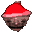 Four pixelated diamond-shaped frames show a red and brown object rotating clockwise, revealing different angles of its curved surface.