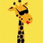 Pixelated giraffe head with black-and-yellow patterned neck against yellow background, surrounded by pixelated text phrases.