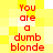 Red text on a yellow and white pixelated background reads "You are a dumb blonde" in two vertical