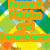 Pixelated green text on orange rectangular backgrounds arranged vertically against a blurred green and yellow abstract background.