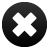 Black circular icon with a white X symbol centered on a light gray background.