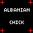 Black background with red star-like shapes and white text reading 'ALBANIAN' and 'CHICK' in pixelated font.