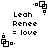 Pixelated black-and-white icon with text "Leah Renee = love" and four identical square-shaped symbols in corners.