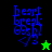 Blue pixelated text 'heartbreak' with a heart symbol appears on black and green backgrounds, accompanied by star symbols that change color from green to black.