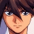Pixelated anime-style character face with brown hair and blue eyes on left, next to black background with white text "Anime IM" above smaller cursive "COM" on right.