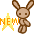 Pixel art contact sheet showing two animated frames of a brown rabbit character with