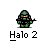 A 4x3 contact sheet of pixel art Halo 2 animated frames showing a green-armored character firing a weapon with yellow muzzle flashes, plus one frame with the game's logo and another with a striped pattern.
