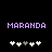Pixelated purple text 'MARANDA' above two of white and gray plus signs on black background