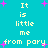 Pixelated turquoise background with repeated yellow text "It is little me from pary" and scattered pink plus signs.