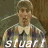 Animated contact sheet of six frames showing a person in a striped shirt with the name 'stuart' overlaid, displayed on a gray background.