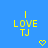Blue background with yellow text "I LOVE TJ" and small pixelated symbols changing across frames.