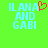 Pixelated text 'ILANA AND GABI' in light blue on bright green background with red heart symbol replacing 'A' in 'ILANA' on left side.