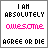 Static pixel art icon with black and pink text on white background reading "I AM ABSOLUTELY awesome AGREE OR DIE" in blocky font styles.
