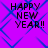 Purple background with blue diamond pattern and black text reading HAPPY NEW YEAR!! in four identical quadrants