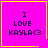 Four identical pink squares with yellow borders display "I LOVE KAYLA<3" text, each containing a distinct small symbol in the bottom-right corner.