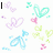Pixelated pastel icons of hearts, butterflies, and small shapes float on white with "LOVE" and "YOU." text blocks.