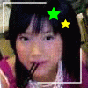 A person with dark hair and bangs appears in two side-by-side frames with different colored star and flower icons above their head.