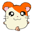 A cartoon hamster with orange and white fur, pink inner ears, black eyes, and a small nose appears in nine sequential poses showing slight variations in limb positioning.