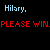 A four- displays text and pixelated images: top-left reads 'Hilary.' in light blue, below it 'PLEASE WIN.' in red; top-right shows orange-red flames; bottom-left is a gray stone-like texture; bottom-right depicts a blurred face
