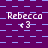 Purple and light blue pixelated background with repeated 'Rebecca' text and '<3' symbols in white, arranged in a pattern