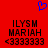 Red background with blue pixelated heart at top center, two identical text blocks below featuring 'ILYSM', 'MARIAH', and '<3333333' in black pixelated font.