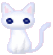Four pixelated white cat frames with blue eyes and pink accents arranged in a 2x2 contact sheet showing different expressions on gray background.