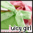Animated contact sheet of a 3x3 grid showing nine frames from an AIM buddy icon featuring a green bow on pink fabric with "juicy girl" text.