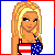 Pixelated cartoon woman with blonde hair wearing American flag-themed top, standing beside blue text reading USA BABE on gray background.