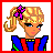 Animated contact sheet of 9 pixel art frames featuring Rainbow Brite character and text elements with rainbow color schemes.
