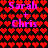 Pixelated text 'Sarah + Chris' appears twice on a red heart-patterned background with two distinct color variations.