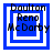 Four blue square frames with white borders display the text 'Daulton Reno McDarby' in black pixelated font, each frame showing a different arrangement of nested squares.