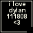Black background with white pixelated text reading "i love dylan 111808 <3" in four , one showing a heart symbol and another showing a starburst symbol