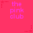 A static image with a bright pink background featuring repeated text "the pink club" in lighter pink, surrounded by small red star and dotted line decorations.