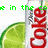 A pixelated image of a bottle with red text and lime slices, overlaid with green text reading 'in the cod mix it all'.