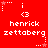 Red background with white pixelated text 'henrick zettaberg' and '<3' symbols, animated stars at top-left and bottom-right corners.