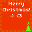 Red square icon with green dotted border displays "Merry Christmas!" text and smiley face, featuring animated green tree position changes.
