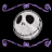 Animated sequence of a skeletal character's face with black eye sockets and a wide grin, framed by purple scrollwork on a black background.