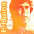 Pixelated orange-toned image of a person with long hair and a vertical text block on the left side.