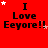 Red background with black text "I Love Eeyore!!" and white/pink star animations across three of four identical frames