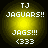 Four identical yellow circular icons with pixelated text reading "TJ JAGUARS!! JAGS!!! <333" on a black background.