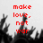 Red pixelated text reads 'make love, not war' over a grayscale crowd of raised hands with a light gray background.