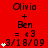Red background with repeated text 'Olivia + Ben = <3 3/18/09' and white star symbols; some stars animate to form a heart shape.