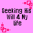 Pixelated text on pink background with red square animations; four identical show 'Seeking His Will 4 My life' in black block letters