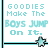 Pixelated text reads 'GOODIES Make The BOYS JUMP On It.' with a star symbol at bottom right, displayed on white background with black and cyan borders.