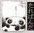 Two pixelated panda faces with black and white coloring, one on the left side of a rectangular frame and another on the right side.
