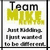 Static pixel art icon with 'Team' text above large yellow block letters spelling 'MINE', followed by three lines of partially obscured gray text on white background.