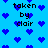 Blue background with scattered dark blue pixelated hearts and repeated text 'taken by clair' in black pixelated font.